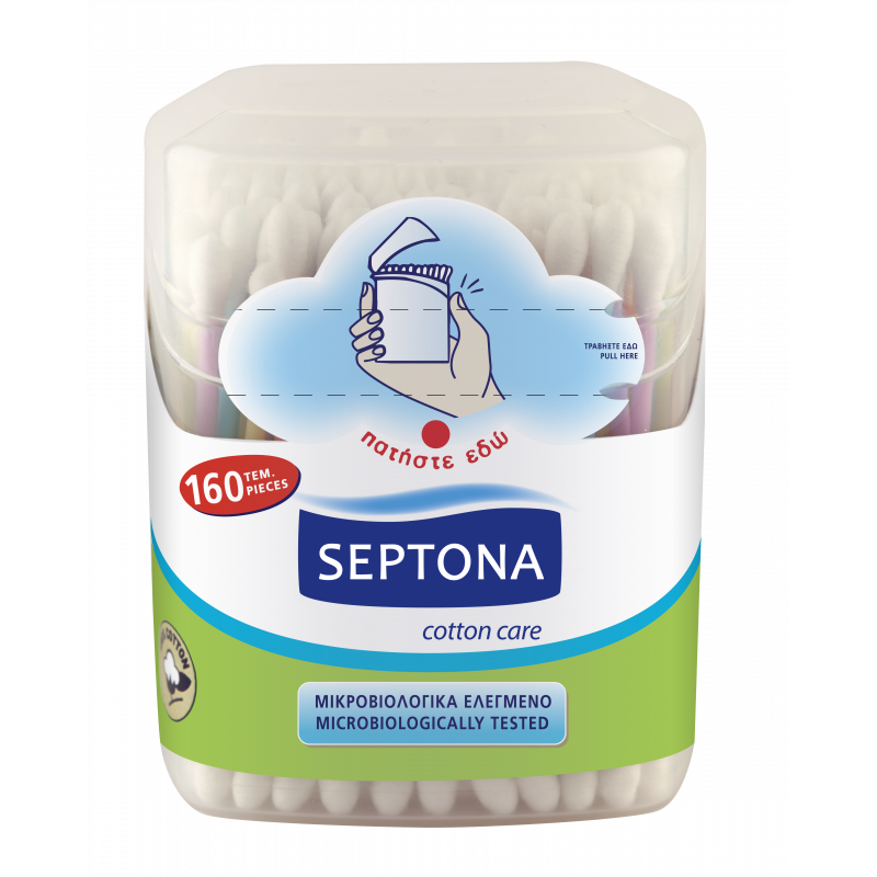 Septona Cotton Care 160 cotton buds in plastic pop-up jar