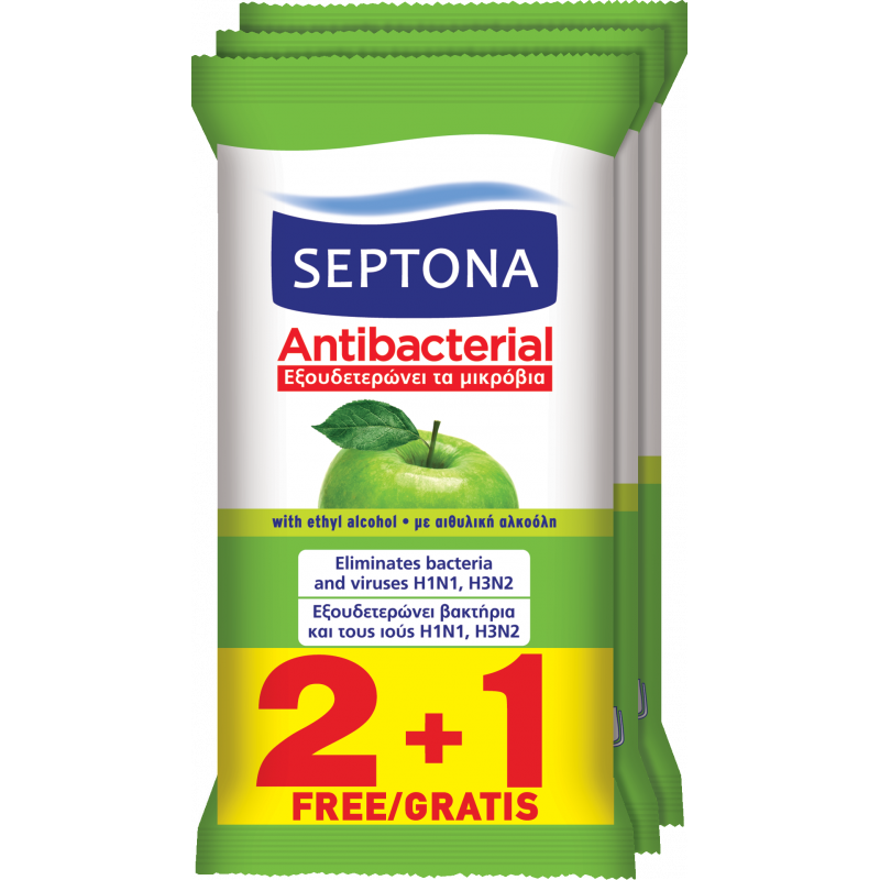 SEPTONA ANTIBACTERIAL WIPES GREEN APPLE 15pcs (2+1 )FREE