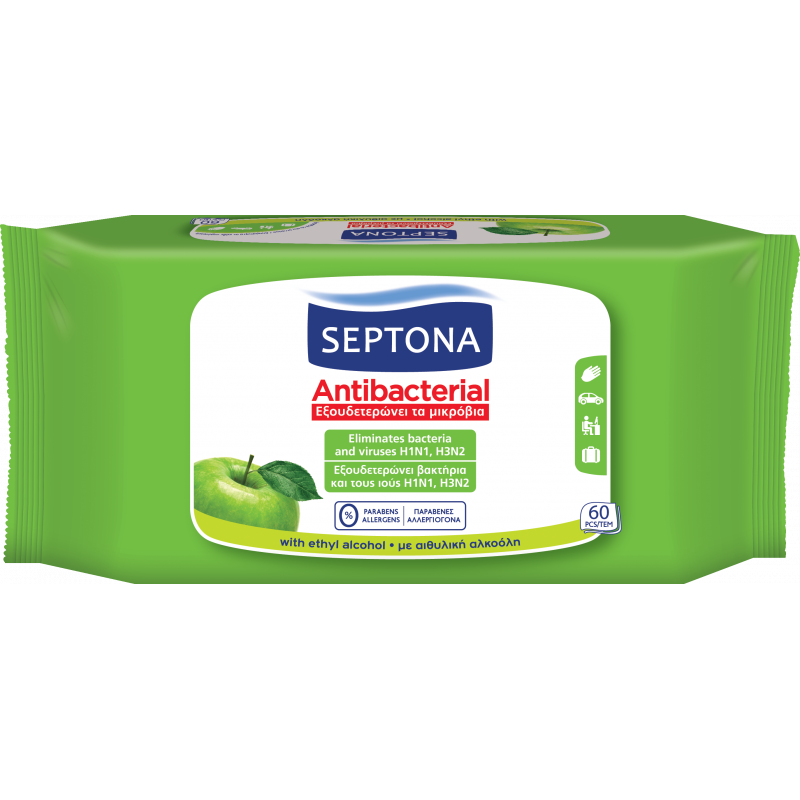 Septona Antibacterial Wipes Green Apple 60pcs 